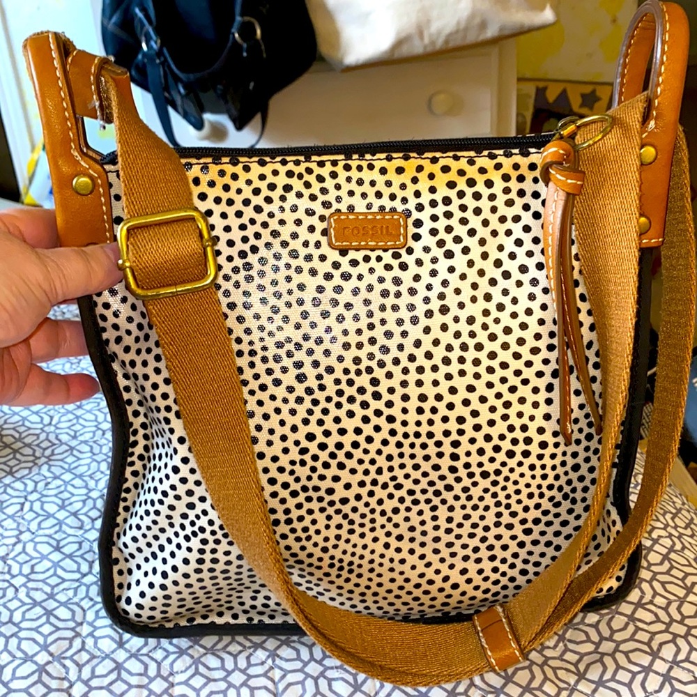FOSSIL Coated Canvas Messenger Cross Body Bag Handbag Animal Print (A)